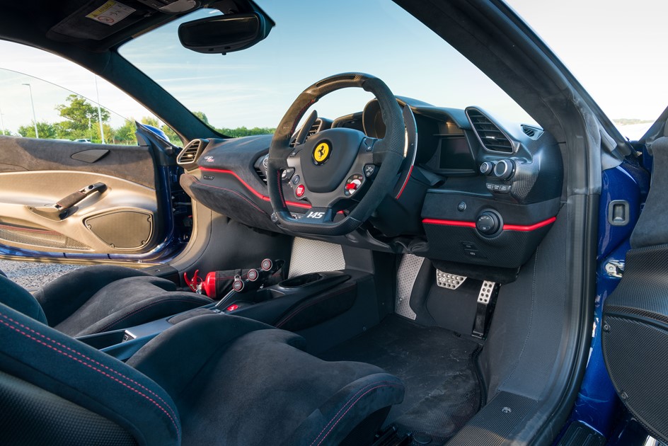 Alcantara and carbon interior of the Ferrari 488 Pista Piloti