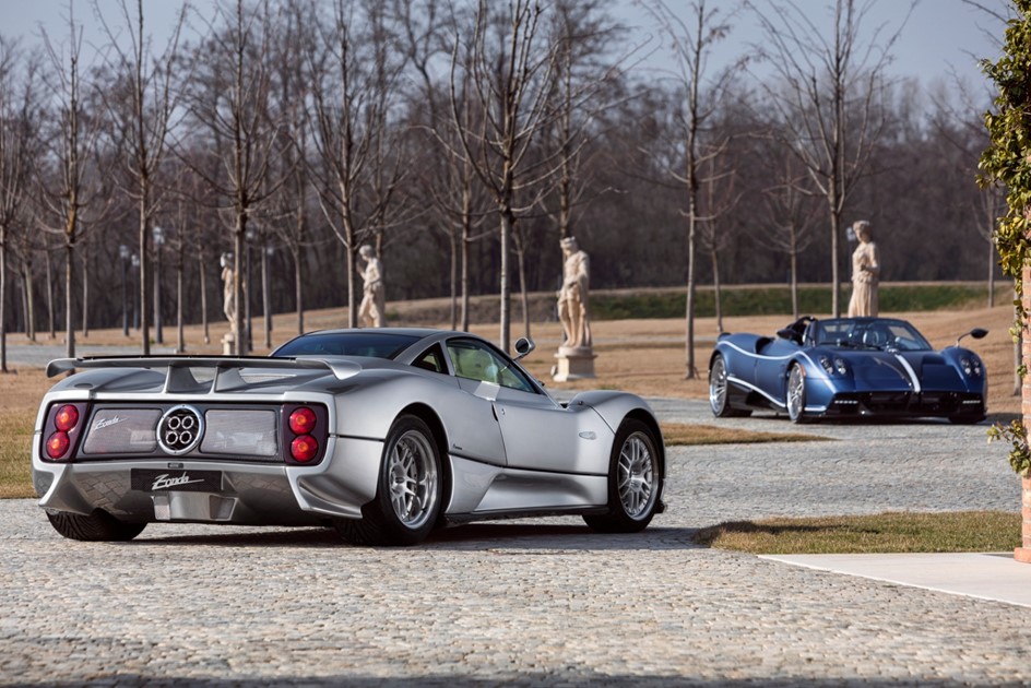 A pair of Pagani Zondas on the grounds of a country estate 