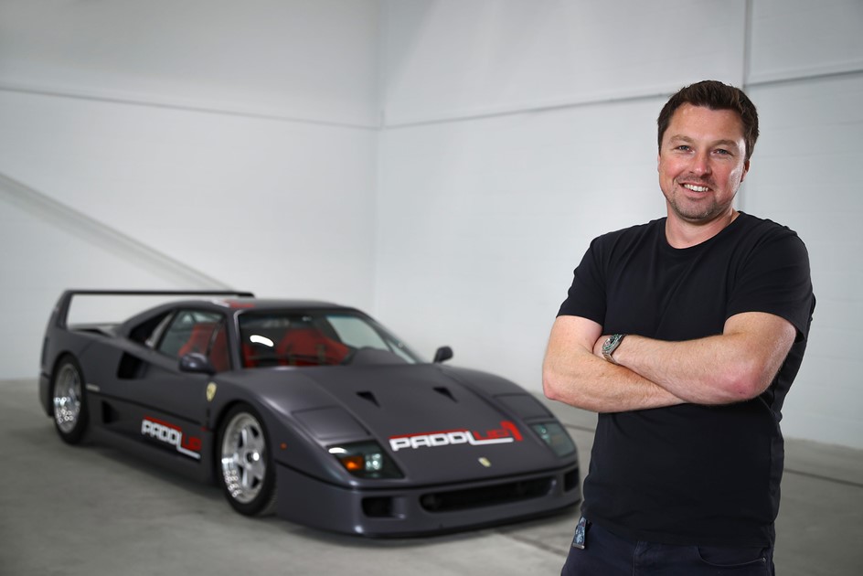 Hux Shard visionary and PaddlUp Co-Founder Joe Priday next to a Ferrari F40