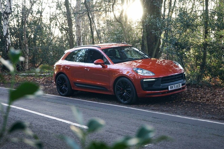 Porsche Macan GTS parked at the side of a country lane