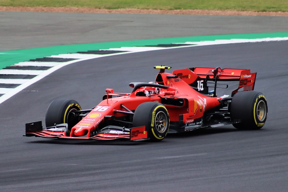 Charles Leclerc on track in his Ferrari F1 car