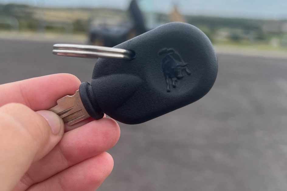 A Lamborghini Diablo key with horizontal keyring