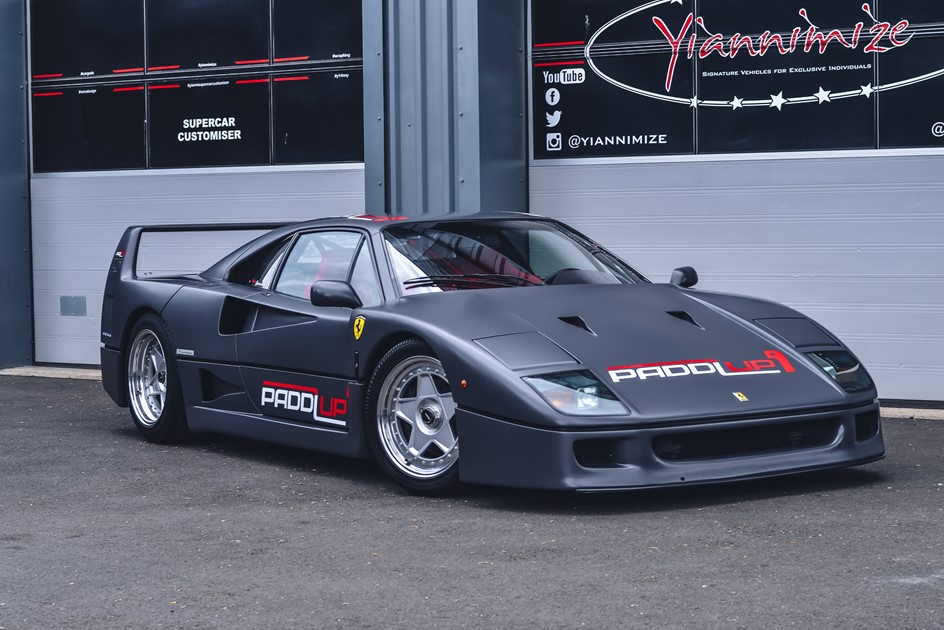 The PaddlUp-branded Ferrari F40 outside the Yiannimize facility