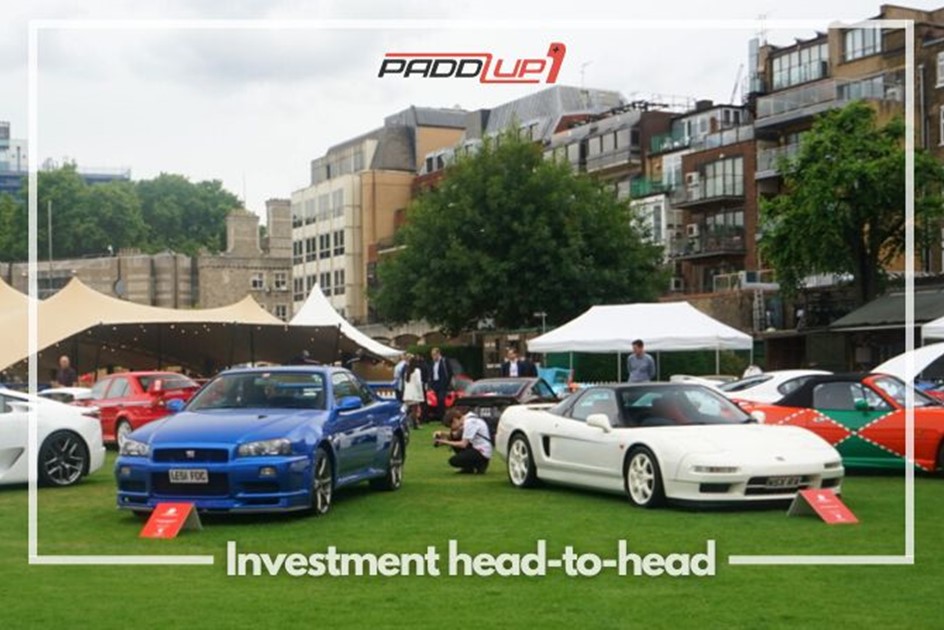 A Nissan R34 Skyline GT-R V-Spec and a Honda NSX at London Concours