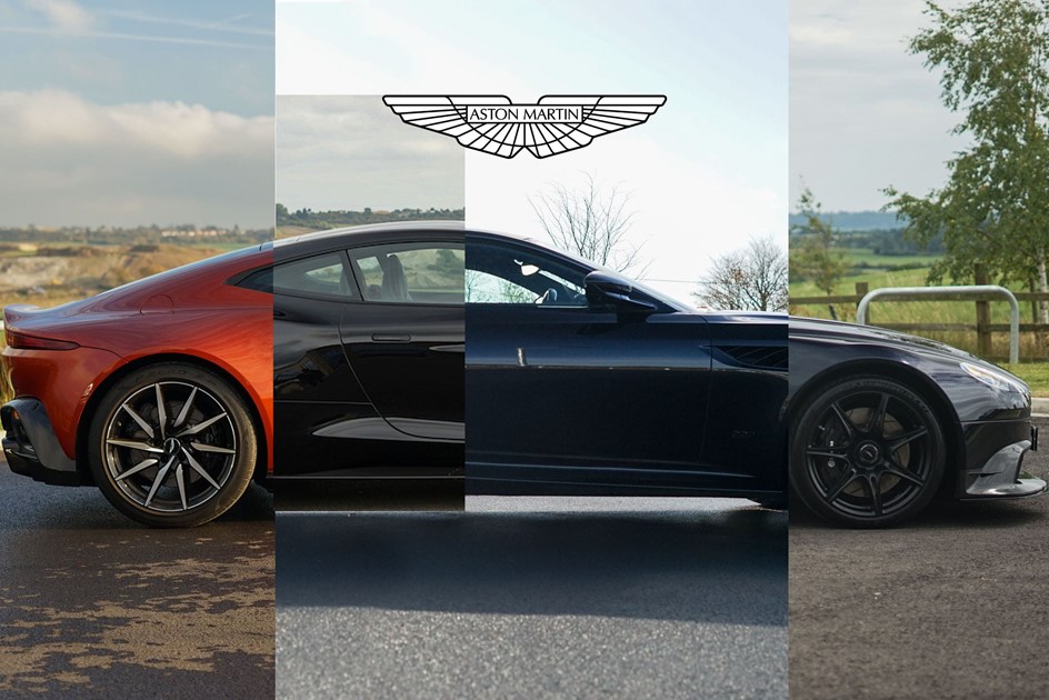 Several Aston Martins including the GT8, Vantage and Vanquish S highlighting their design elements